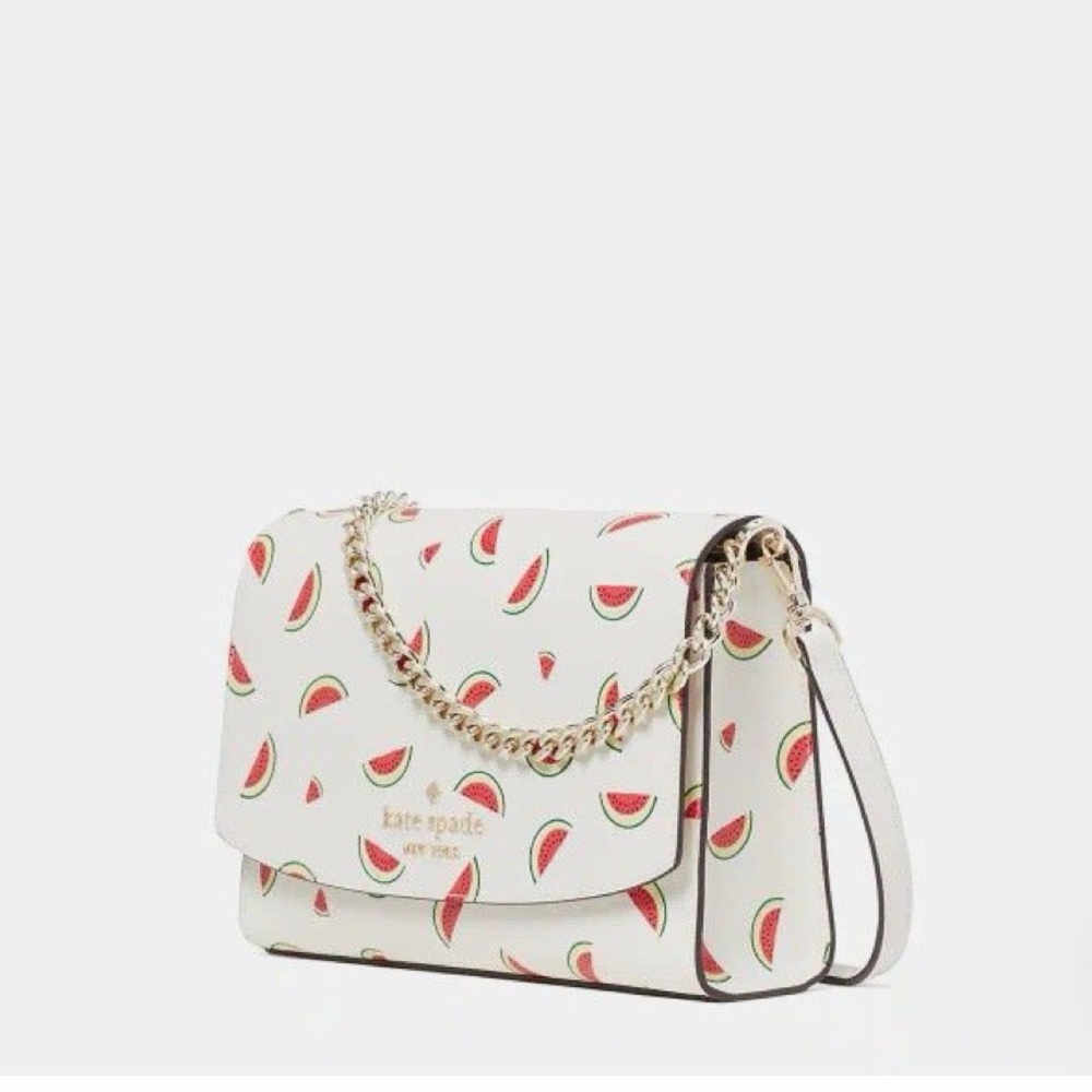 Kate Spade White Watermelon Print Leather Chain Crossbody - NWOT